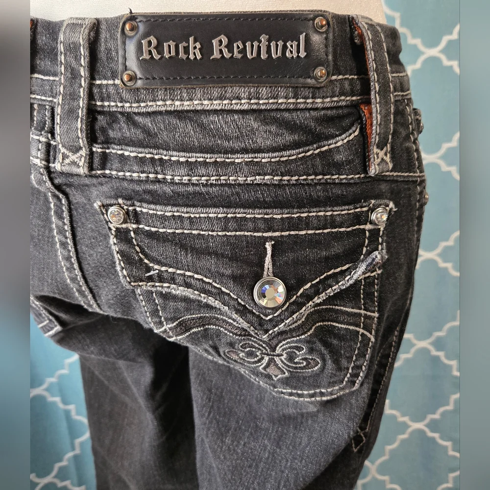 Rock Revival Black Boot Cut Jeans with Ornate Stitching - Picture 3 of 9